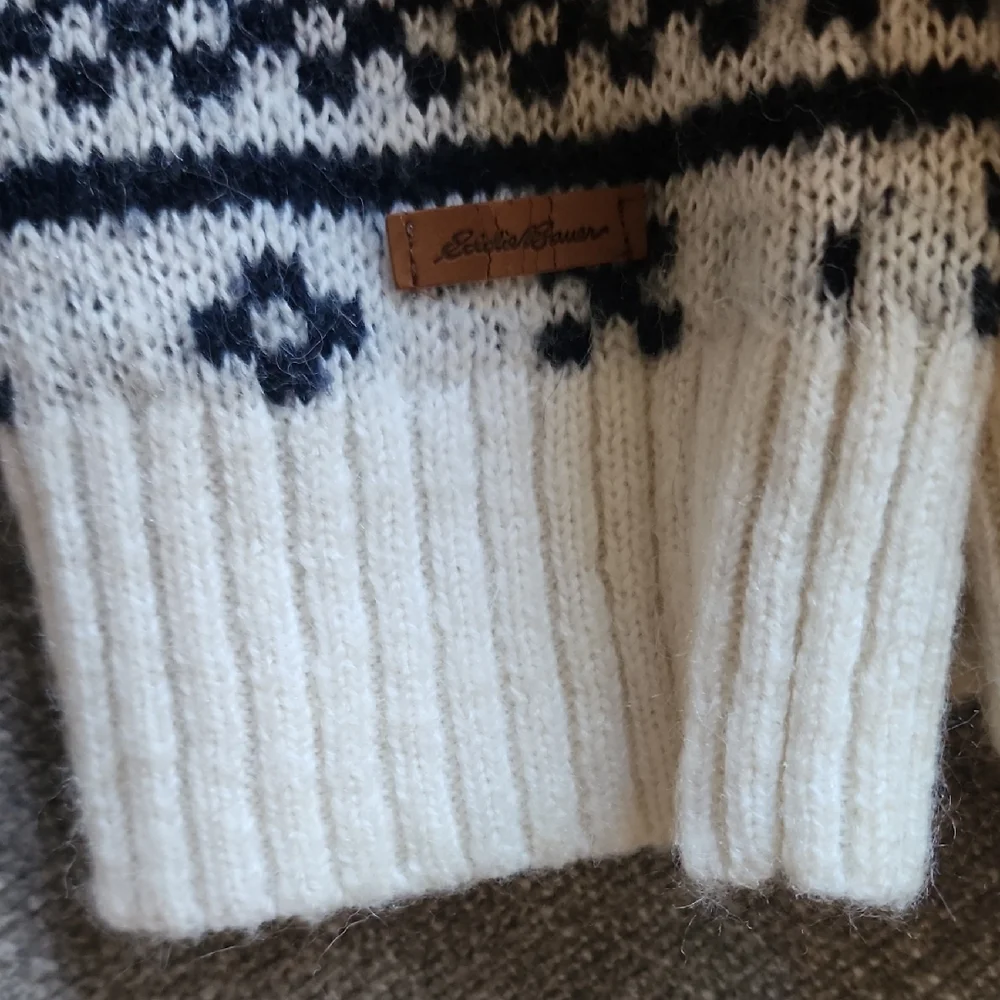 Eddie Bauer Ski Sweater Womens M Cream Mock Neck Skier Nordic Apres Ski Winter - Picture 12 of 13